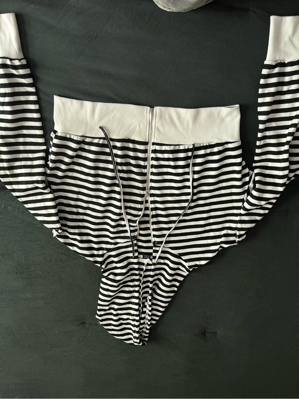 SHEIN Black & White Striped Zip Hoodie